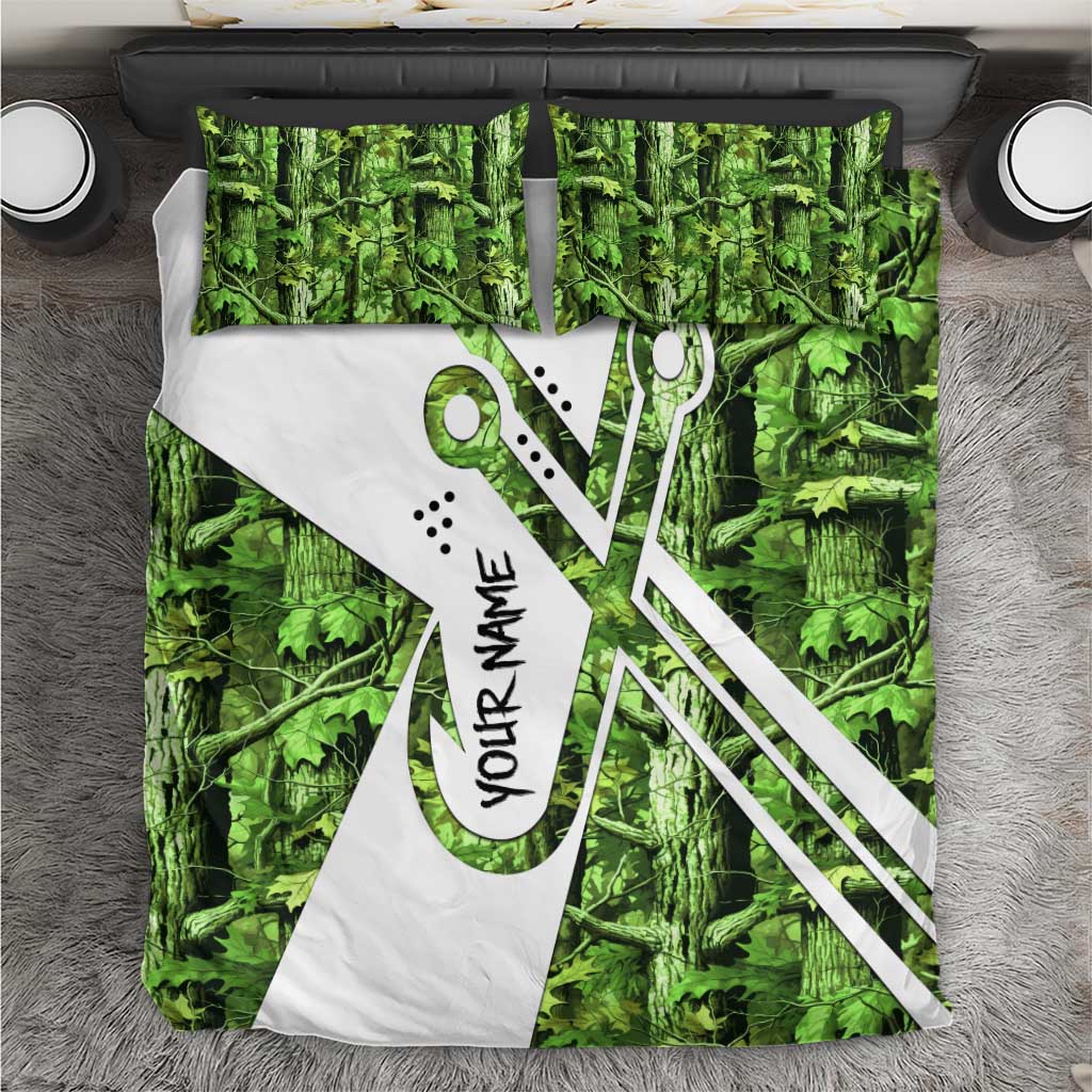 Custom Fishing Hook Bedding Set with Green Jungle Leaf Pattern and White Split Design - Wonder Print Shop
