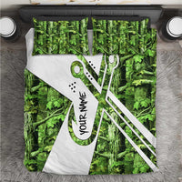 Custom Fishing Hook Bedding Set with Green Jungle Leaf Pattern and White Split Design - Wonder Print Shop