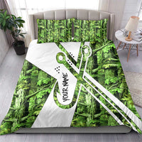 Custom Fishing Hook Bedding Set with Green Jungle Leaf Pattern and White Split Design - Wonder Print Shop