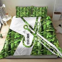 Custom Fishing Hook Bedding Set with Green Jungle Leaf Pattern and White Split Design - Wonder Print Shop