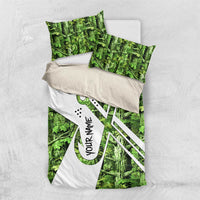 Custom Fishing Hook Bedding Set with Green Jungle Leaf Pattern and White Split Design - Wonder Print Shop