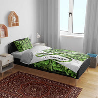 Custom Fishing Hook Bedding Set with Green Jungle Leaf Pattern and White Split Design - Wonder Print Shop