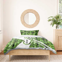 Custom Fishing Hook Bedding Set with Green Jungle Leaf Pattern and White Split Design - Wonder Print Shop