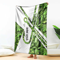 Custom Fishing Hook Blanket with Green Jungle Leaf Pattern and White Split Design - Wonder Print Shop