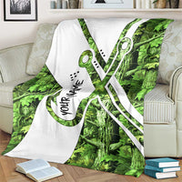 Custom Fishing Hook Blanket with Green Jungle Leaf Pattern and White Split Design - Wonder Print Shop