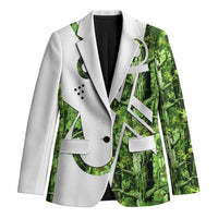 Custom Fishing Hook Blazer with Green Jungle Leaf Pattern and White Split Design - Wonder Print Shop