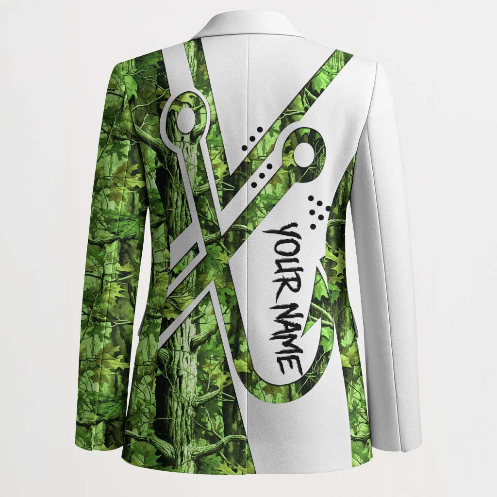 Custom Fishing Hook Blazer with Green Jungle Leaf Pattern and White Split Design - Wonder Print Shop