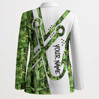 Custom Fishing Hook Blazer with Green Jungle Leaf Pattern and White Split Design - Wonder Print Shop