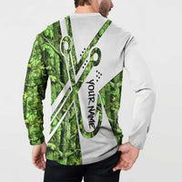Custom Fishing Hook Button Sweatshirt with Green Jungle Leaf Pattern and White Split Design - Wonder Print Shop