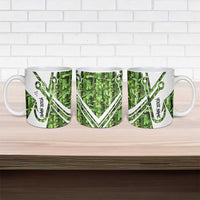 Custom Fishing Hook Ceramic Mug with Green Jungle Leaf Pattern and White Split Design - Wonder Print Shop