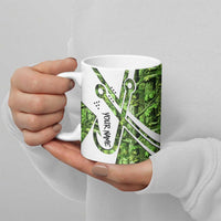 Custom Fishing Hook Ceramic Mug with Green Jungle Leaf Pattern and White Split Design - Wonder Print Shop