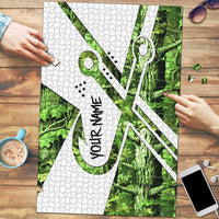 Custom Fishing Hook Puzzle with Green Jungle Leaf Pattern and White Split Design - Wonder Print Shop