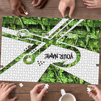 Custom Fishing Hook Puzzle with Green Jungle Leaf Pattern and White Split Design - Wonder Print Shop