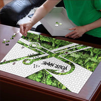 Custom Fishing Hook Puzzle with Green Jungle Leaf Pattern and White Split Design - Wonder Print Shop