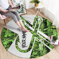 Custom Fishing Hook Round Carpet with Green Jungle Leaf Pattern and White Split Design - Wonder Print Shop