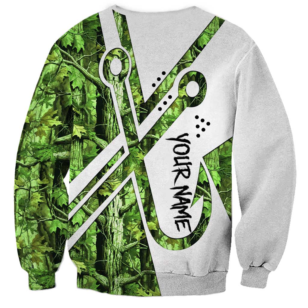 Custom Fishing Hook Sweatshirt with Green Jungle Leaf Pattern and White Split Design - Wonder Print Shop