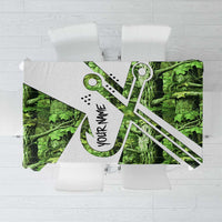 Custom Fishing Hook Tablecloth with Green Jungle Leaf Pattern and White Split Design - Wonder Print Shop