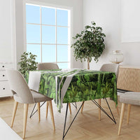 Custom Fishing Hook Tablecloth with Green Jungle Leaf Pattern and White Split Design - Wonder Print Shop