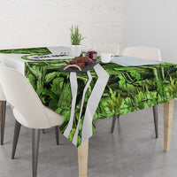 Custom Fishing Hook Tablecloth with Green Jungle Leaf Pattern and White Split Design - Wonder Print Shop