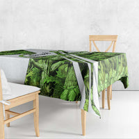 Custom Fishing Hook Tablecloth with Green Jungle Leaf Pattern and White Split Design - Wonder Print Shop