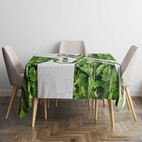 Custom Fishing Hook Tablecloth with Green Jungle Leaf Pattern and White Split Design - Wonder Print Shop