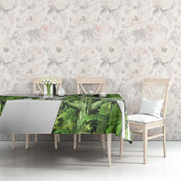 Custom Fishing Hook Tablecloth with Green Jungle Leaf Pattern and White Split Design - Wonder Print Shop