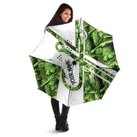Custom Fishing Hook Umbrella with Green Jungle Leaf Pattern and White Split Design - Wonder Print Shop