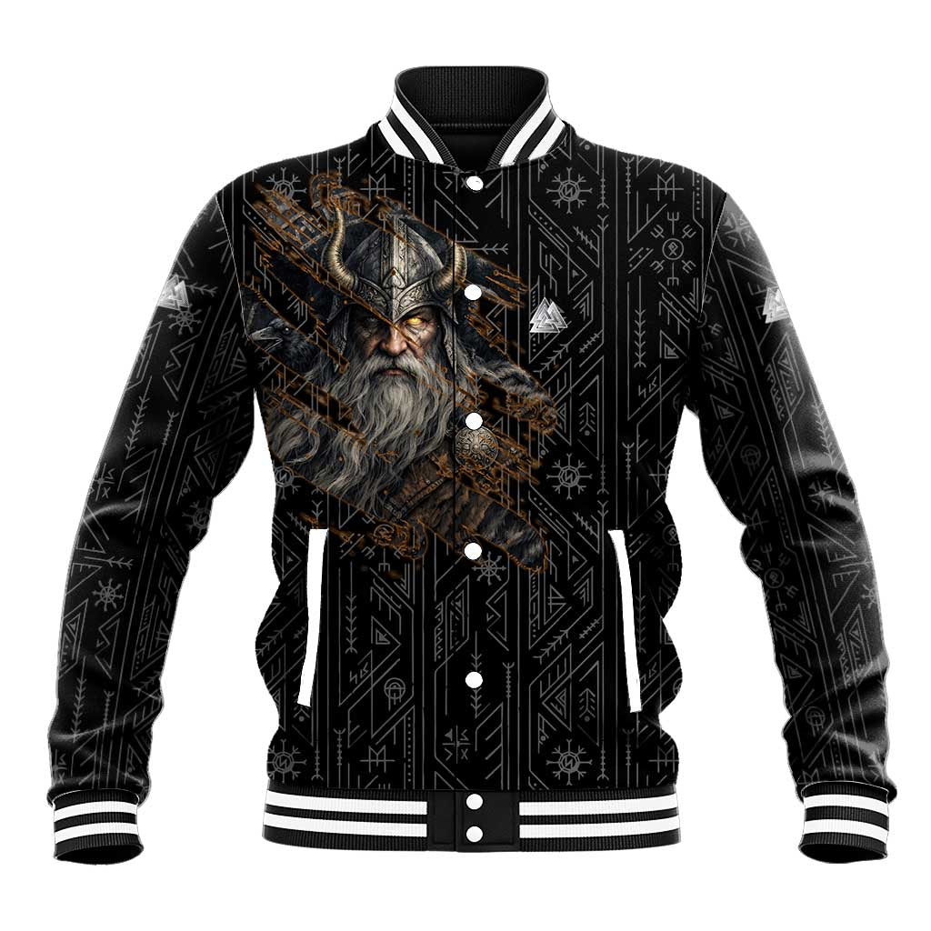 Vikings Odin Baseball Jacket with Viking Runes and Ravens Norse Mythology - Wonder Print Shop