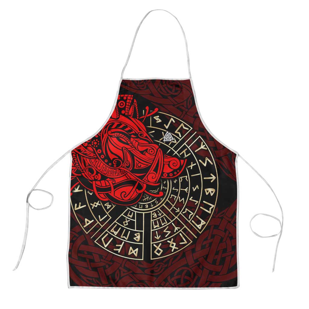 Yggdrasil Apron with Red Norse Dragon and Runes Viking Heritage Tribute - Wonder Print Shop