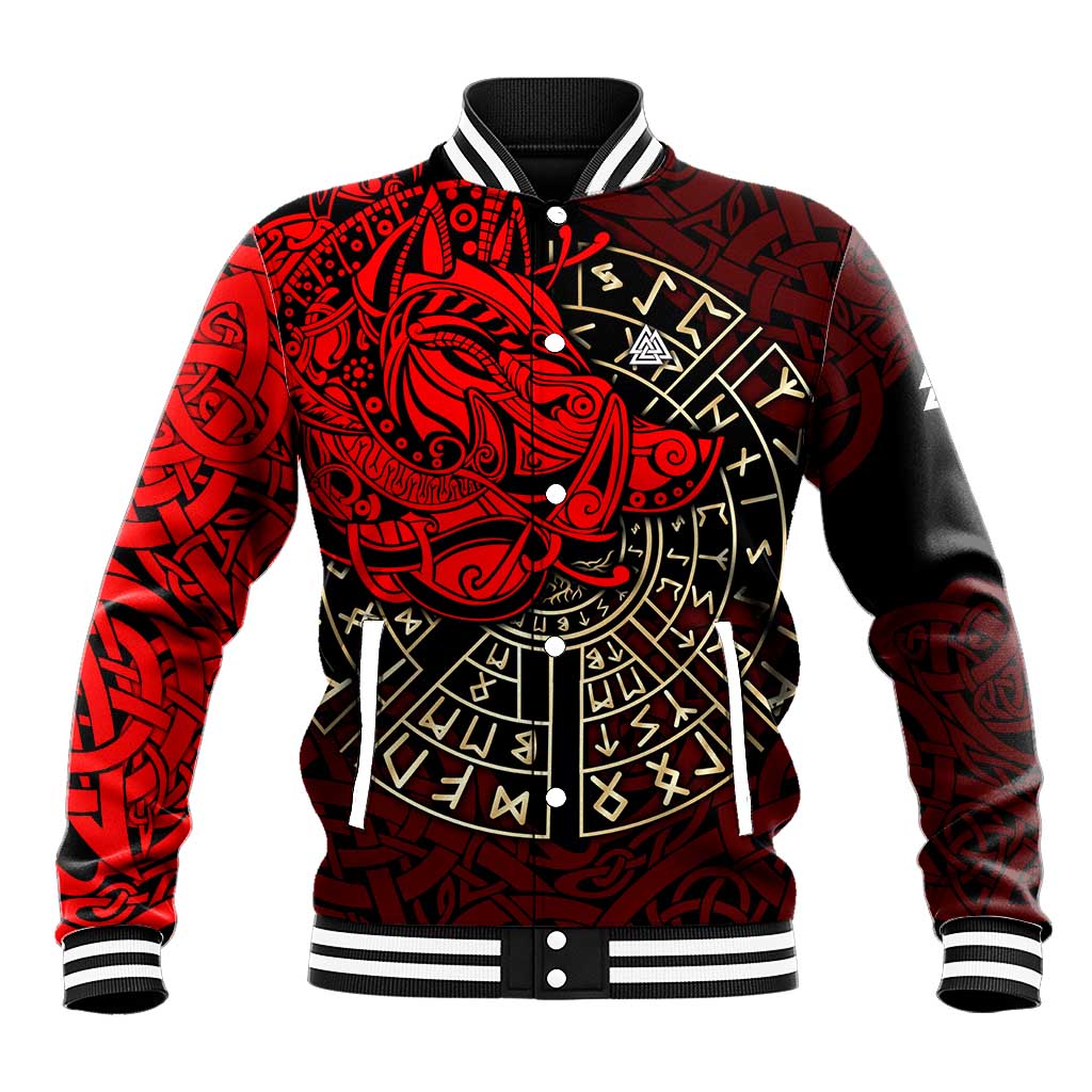Yggdrasil Baseball Jacket with Red Norse Dragon and Runes Viking Heritage Tribute - Wonder Print Shop