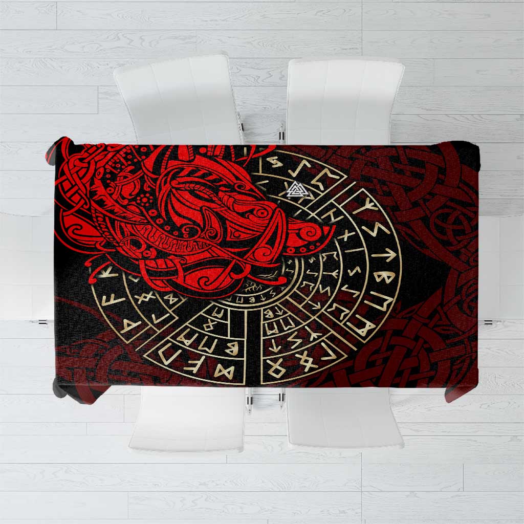 Yggdrasil Tablecloth with Red Norse Dragon and Runes Viking Heritage Tribute - Wonder Print Shop