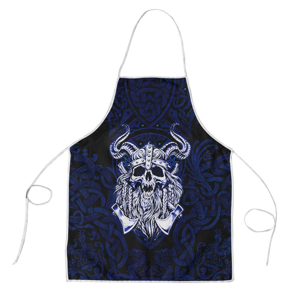 Vikings Skull Apron with Horned Helmet, Blue Axes and Runes Norse Warrior Tribute - Wonder Print Shop