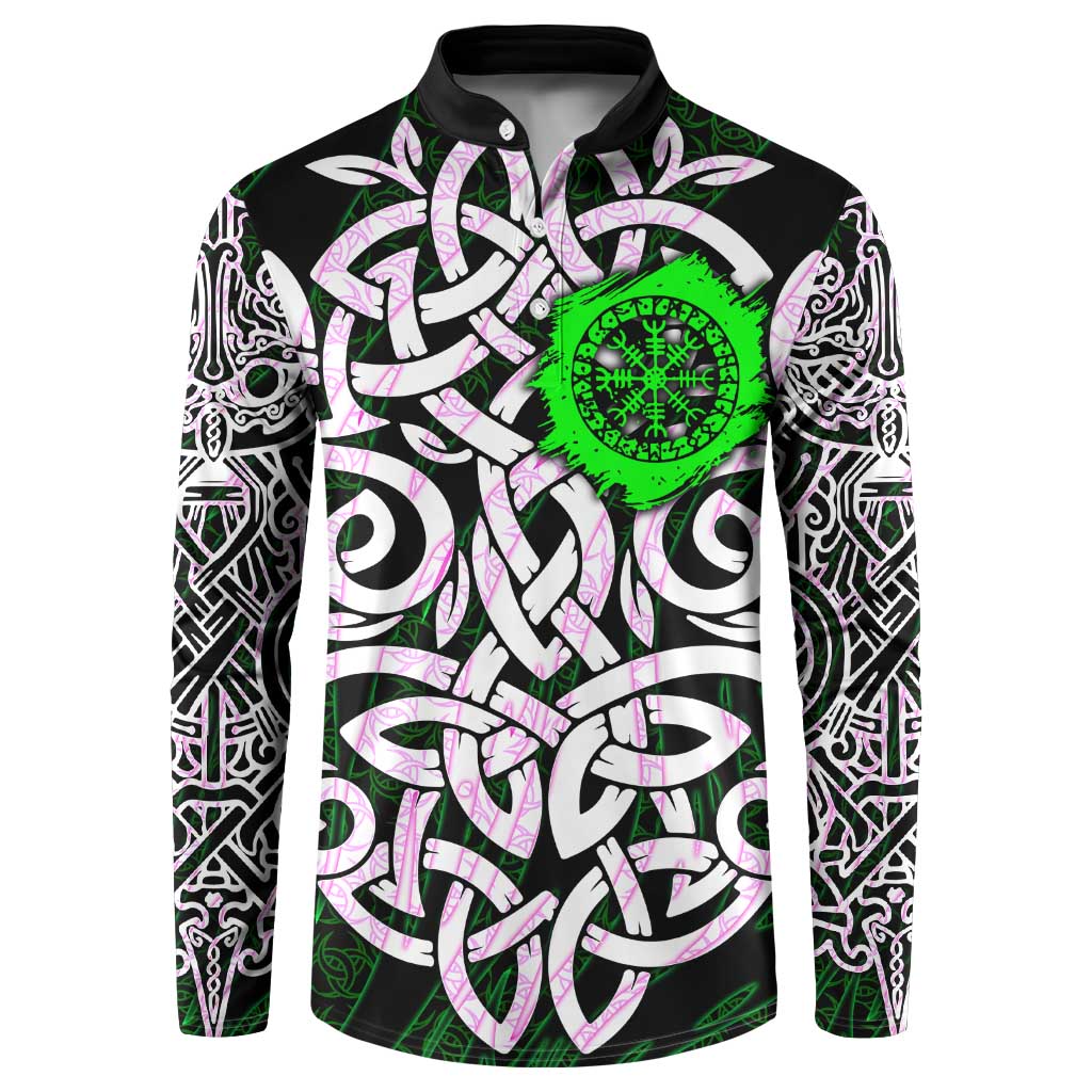 Vegvisir Button Sweatshirt with Green Dragons and Norse Knots Viking Protection Tribute - Wonder Print Shop