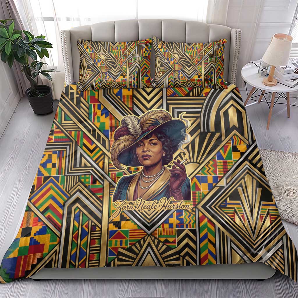 Zora Neale Hurston Bedding Set Bold Kente and Art Deco Pattern - I Am Not Tragically Colored - Wonder Print Shop