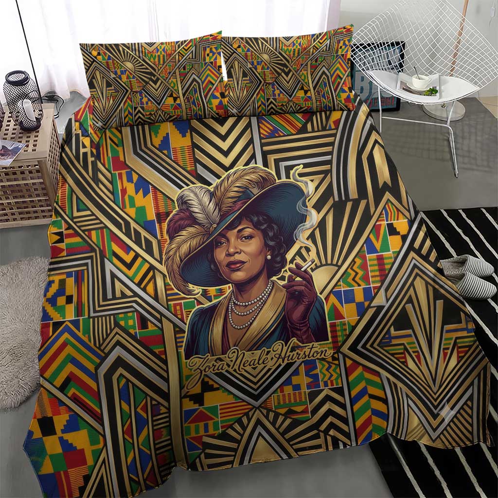 Zora Neale Hurston Bedding Set Bold Kente and Art Deco Pattern - I Am Not Tragically Colored - Wonder Print Shop