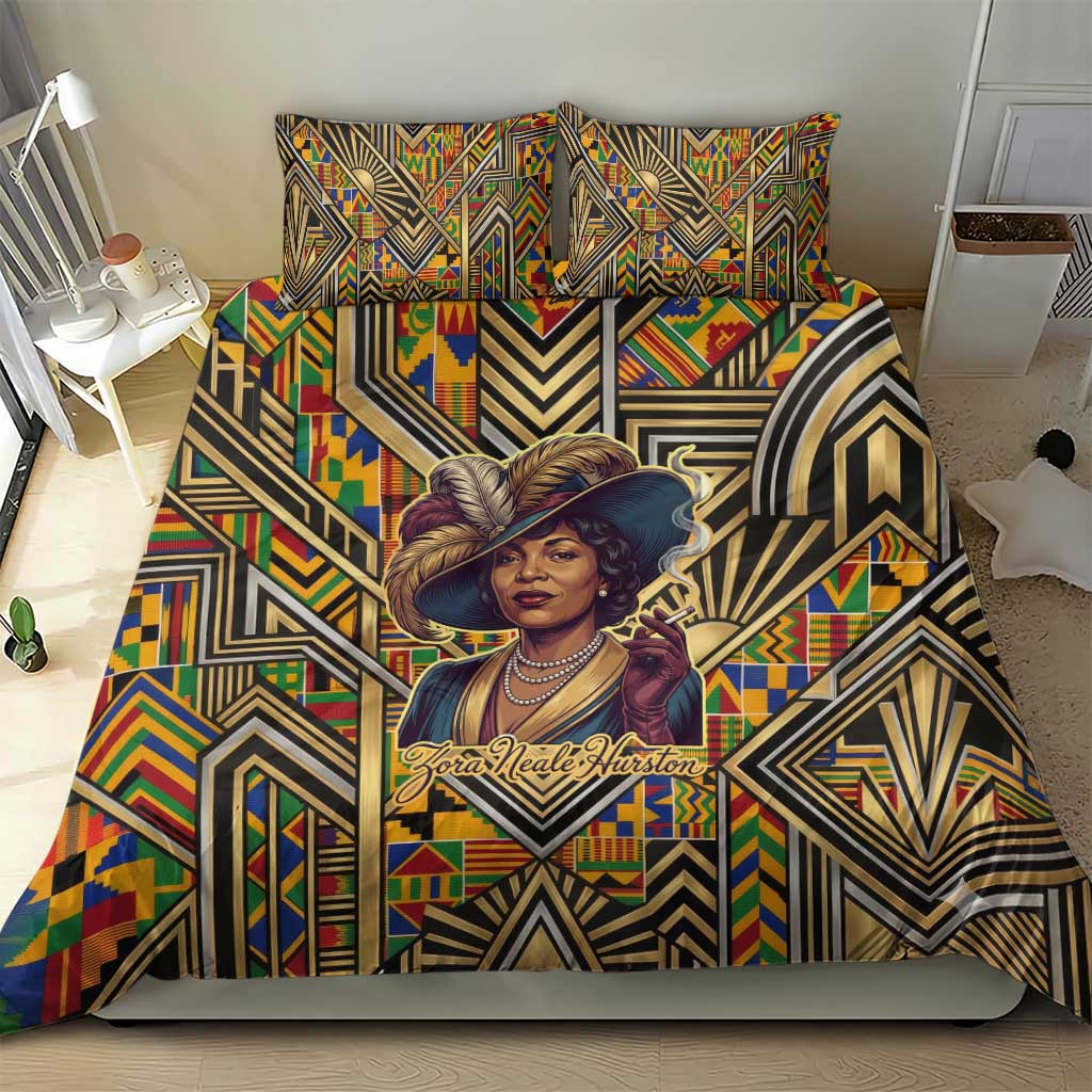 Zora Neale Hurston Bedding Set Bold Kente and Art Deco Pattern - I Am Not Tragically Colored - Wonder Print Shop