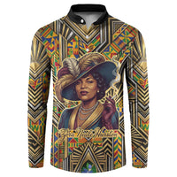 Zora Neale Hurston Button Sweatshirt Bold Kente and Art Deco Pattern - I Am Not Tragically Colored