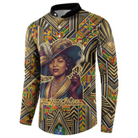 Zora Neale Hurston Button Sweatshirt Bold Kente and Art Deco Pattern - I Am Not Tragically Colored