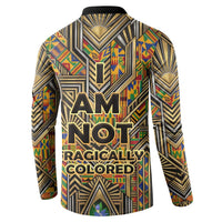 Zora Neale Hurston Button Sweatshirt Bold Kente and Art Deco Pattern - I Am Not Tragically Colored