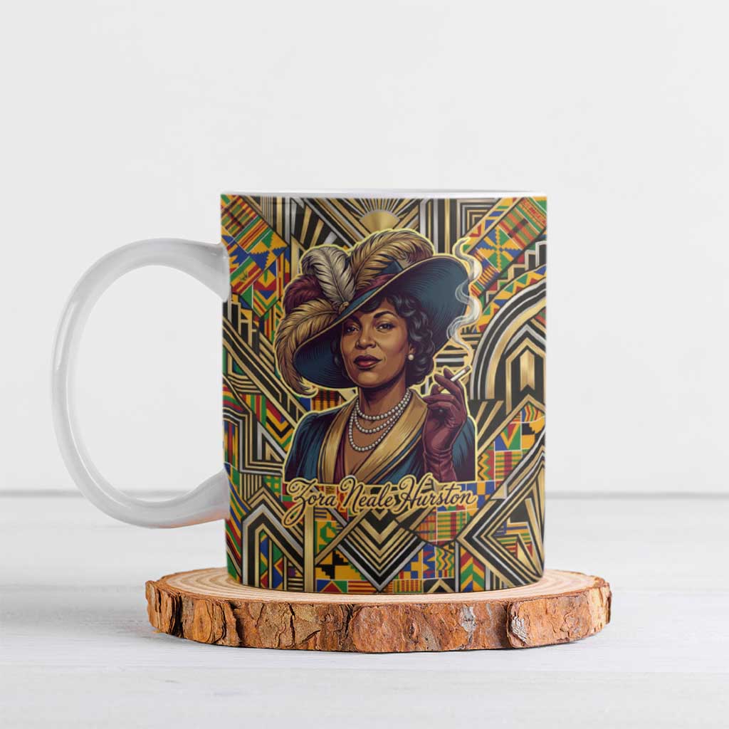 Zora Neale Hurston Ceramic Mug Bold Kente and Art Deco Pattern - I Am Not Tragically Colored - Wonder Print Shop