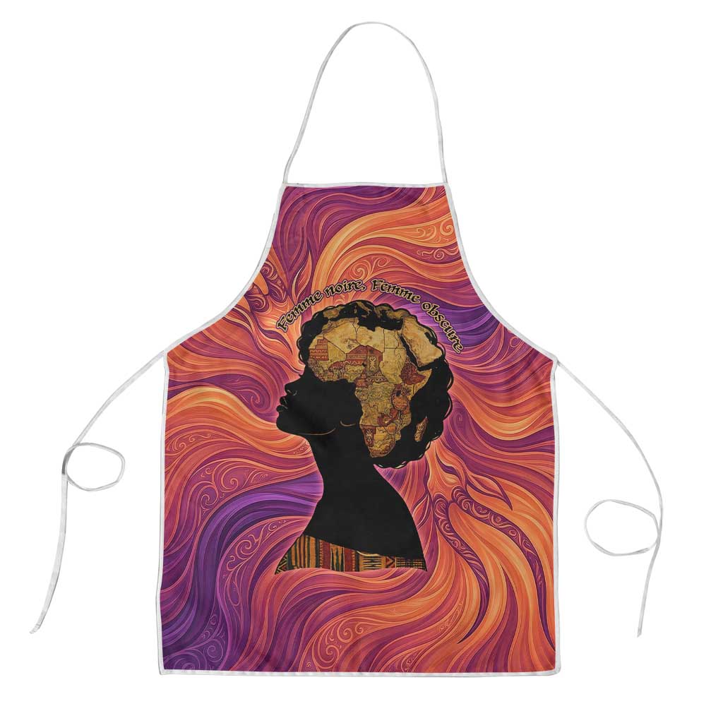Léopold Sédar Senghor Apron Femme Noire Silhouette with Africa Map Pattern Vibrant Swirl Background - Wonder Print Shop