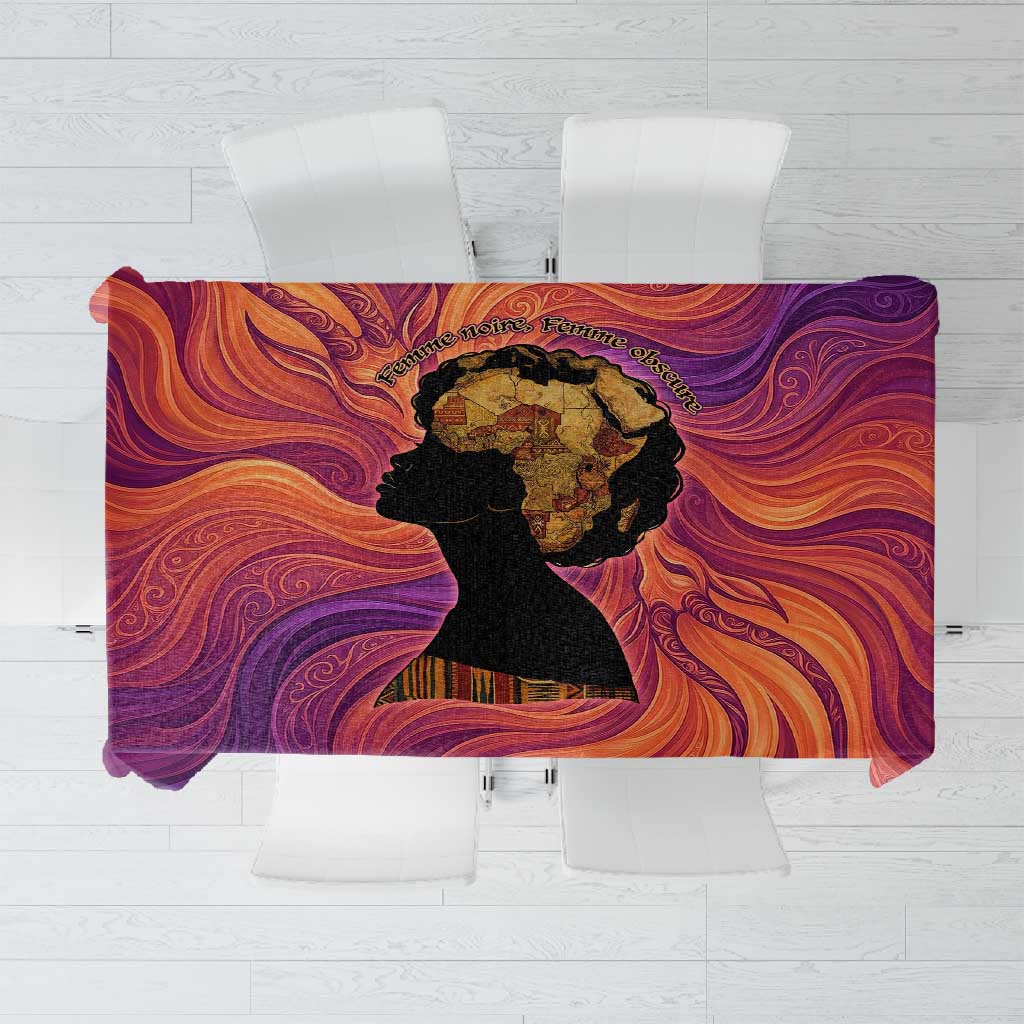 Léopold Sédar Senghor Tablecloth Femme Noire Silhouette with Africa Map Pattern Vibrant Swirl Background - Wonder Print Shop