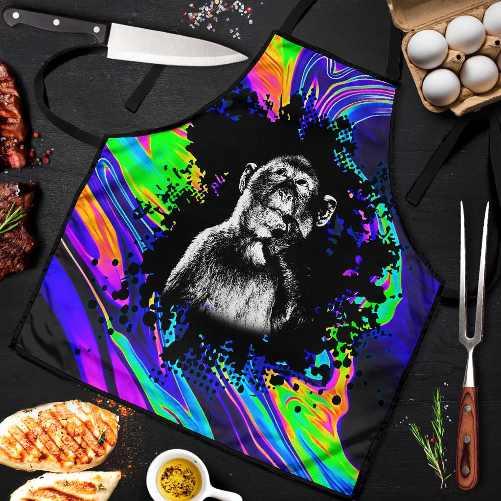 Funny Psychedelic Monkey Thinker Apron Trippy Curiosity Vibes