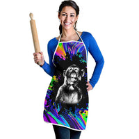 Funny Psychedelic Monkey Thinker Apron Trippy Curiosity Vibes