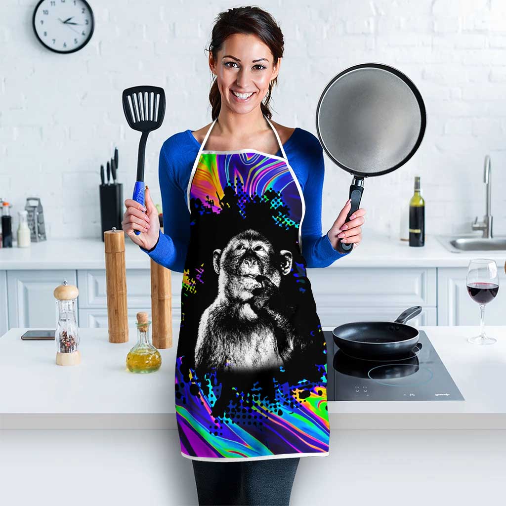 Funny Psychedelic Monkey Thinker Apron Trippy Curiosity Vibes