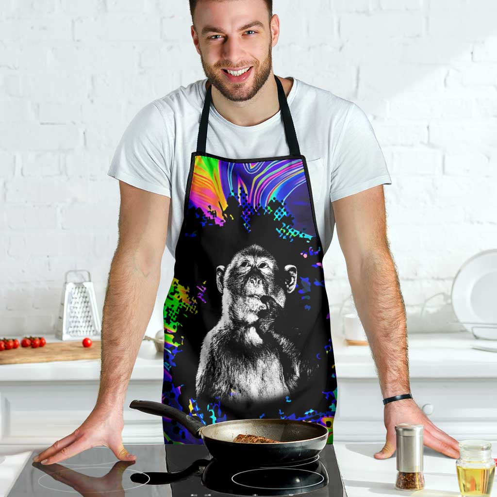 Funny Psychedelic Monkey Thinker Apron Trippy Curiosity Vibes