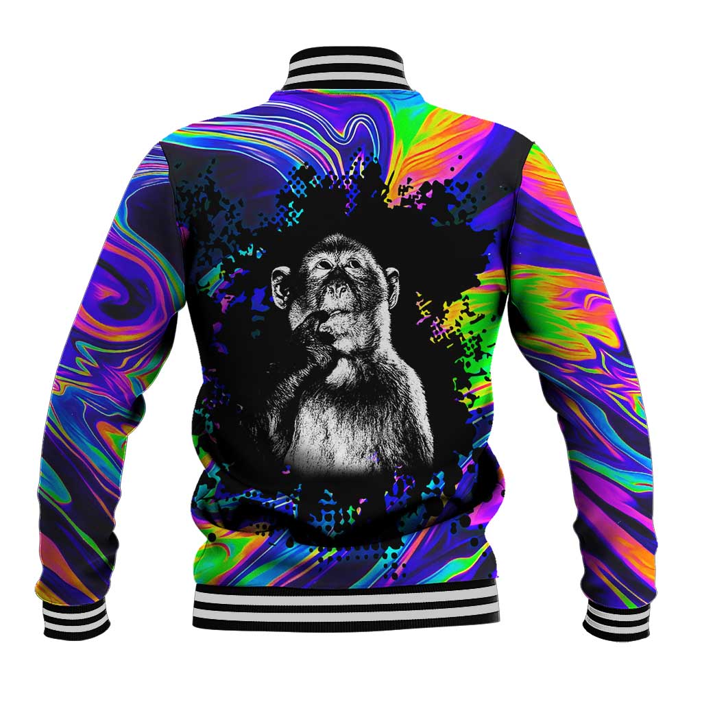 Funny Psychedelic Monkey Thinker Baseball Jacket Trippy Curiosity Vibes