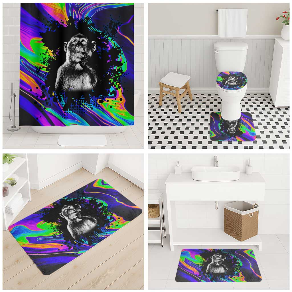 Funny Psychedelic Monkey Thinker Bathroom Set Trippy Curiosity Vibes