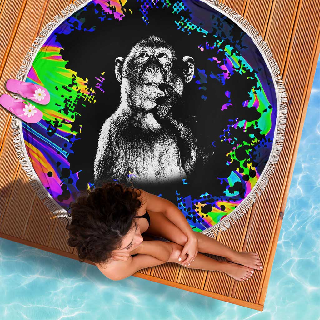 Funny Psychedelic Monkey Thinker Beach Blanket Trippy Curiosity Vibes