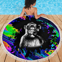 Funny Psychedelic Monkey Thinker Beach Blanket Trippy Curiosity Vibes